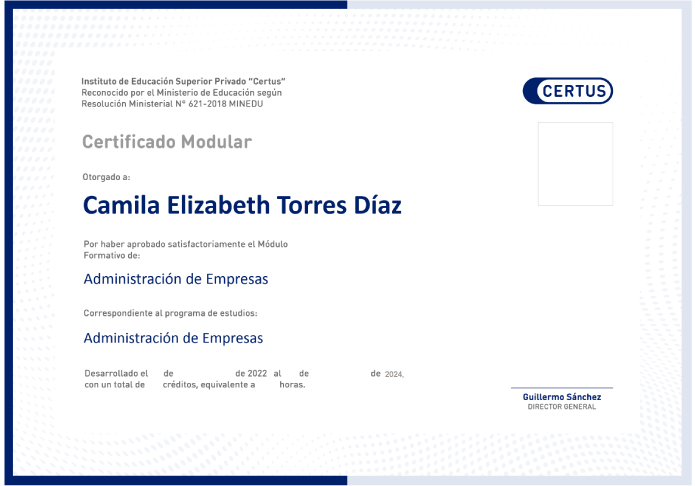 imagen referencial de certificado modular